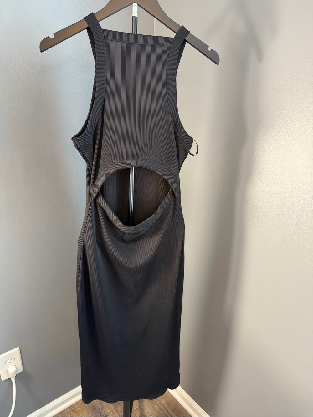 White House Black Market Black Ribbed Midi Tank Dress with cutout back detail - Picture 2 of 10